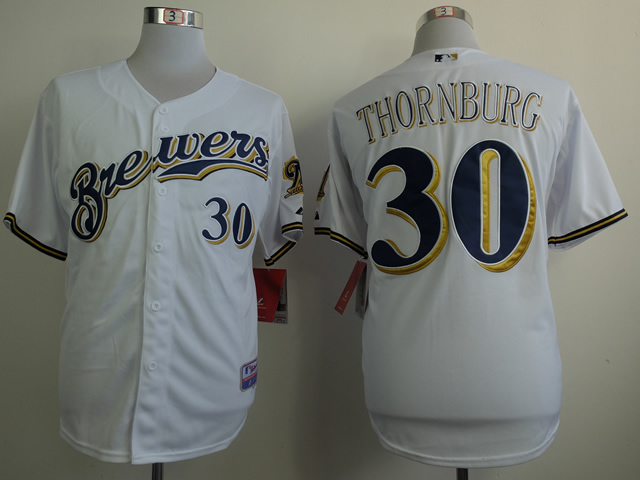 Men Milwaukee Brewers #30 Thornburg White MLB Jerseys->milwaukee brewers->MLB Jersey